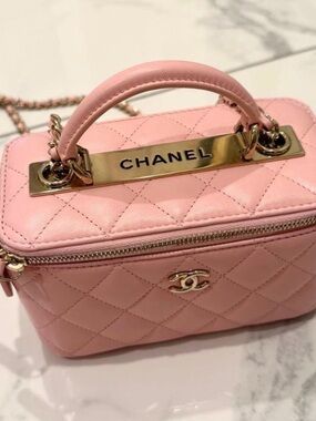 CHANEL Pink Quilted Vanity Crossbody with Gold Hardware